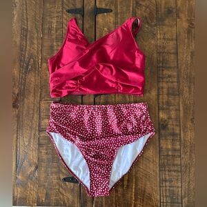 SHEIN Maroon Polka Dot High Waisted Bikini Set